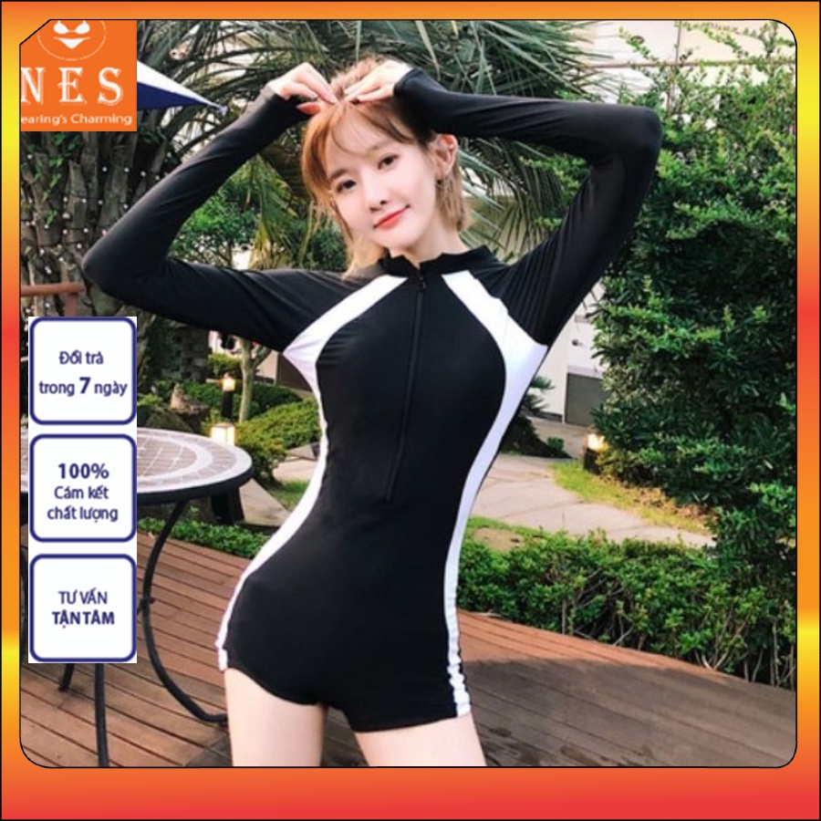 Bikini đi biển đồ bơi nữ liền thân 1 mảnh đùi dây kéo dễ thương