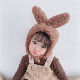 Nón Len Tai Thỏ Trùm Đầu Giữ Ấm Cho Bé