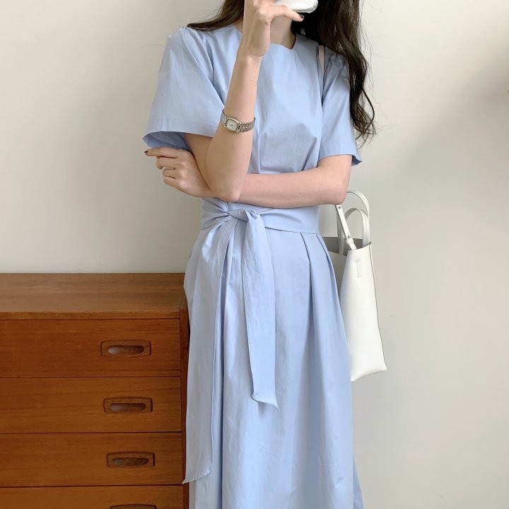 Đầm Tay Lửng Dáng Ôm Xếp Ly Cột Dây Kiểu Pháp Thời Trang Mùa Hè 35380