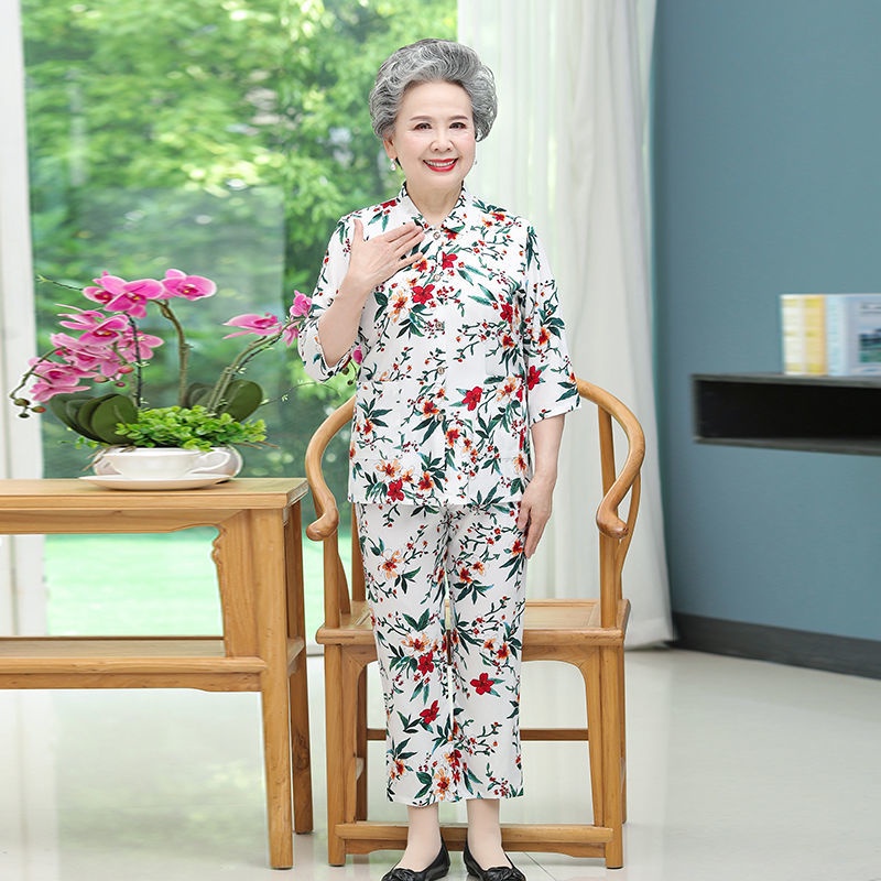 Bộ đồ mùa hè của bà ngoại trung niên và người già 60 tuổi 70 hai mảnh mẹ