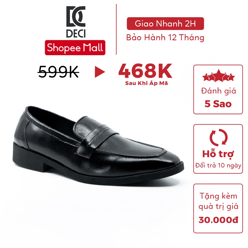 Giày tây nam công sở DECI kiểu loafer màu đen đế cao su DX15