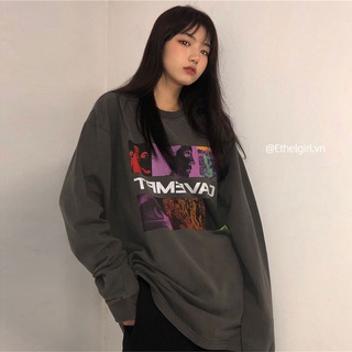 Ethelgirl Áo Sweater Tay Dài Dáng Rộng Phong Cách Vintage Mỹ Dành Cho Nữ