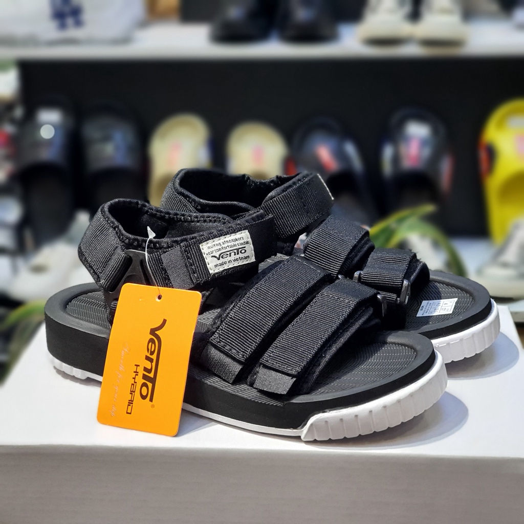 Sandal Vento chính hãng nam nữ SD-9801 màu đen trắng Black, Dép quai sau đế bằng, đi học, đi chơi
