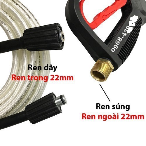 ống Dây Xịt Rửa Xe Áp Lực Cao 3 Lớp Lõi 10M-15M- 20M-30M [Ren 22mm-22mm ]