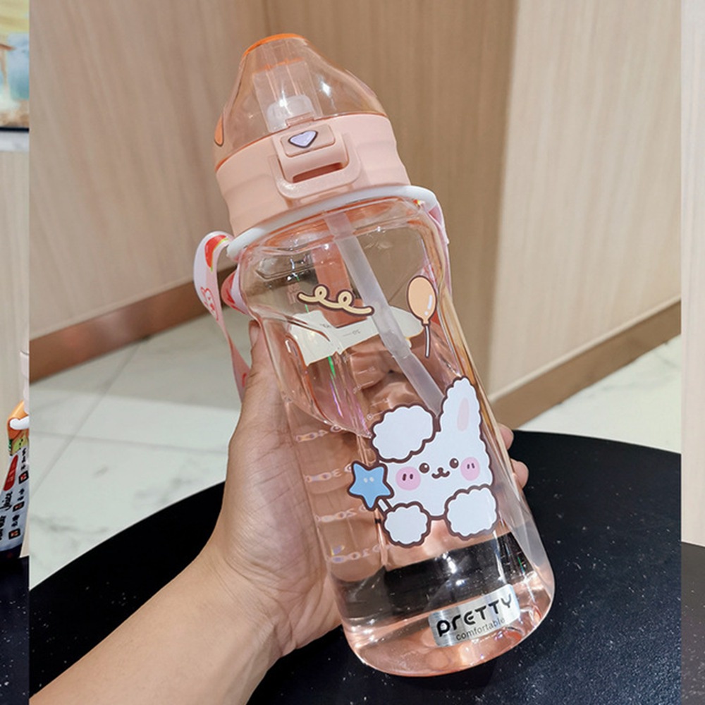 Bình Nước 350ml - 1100ml Có Ống Hút Và Dây Đeo Hình Thỏ Gấu Dễ Thương Cho Bé