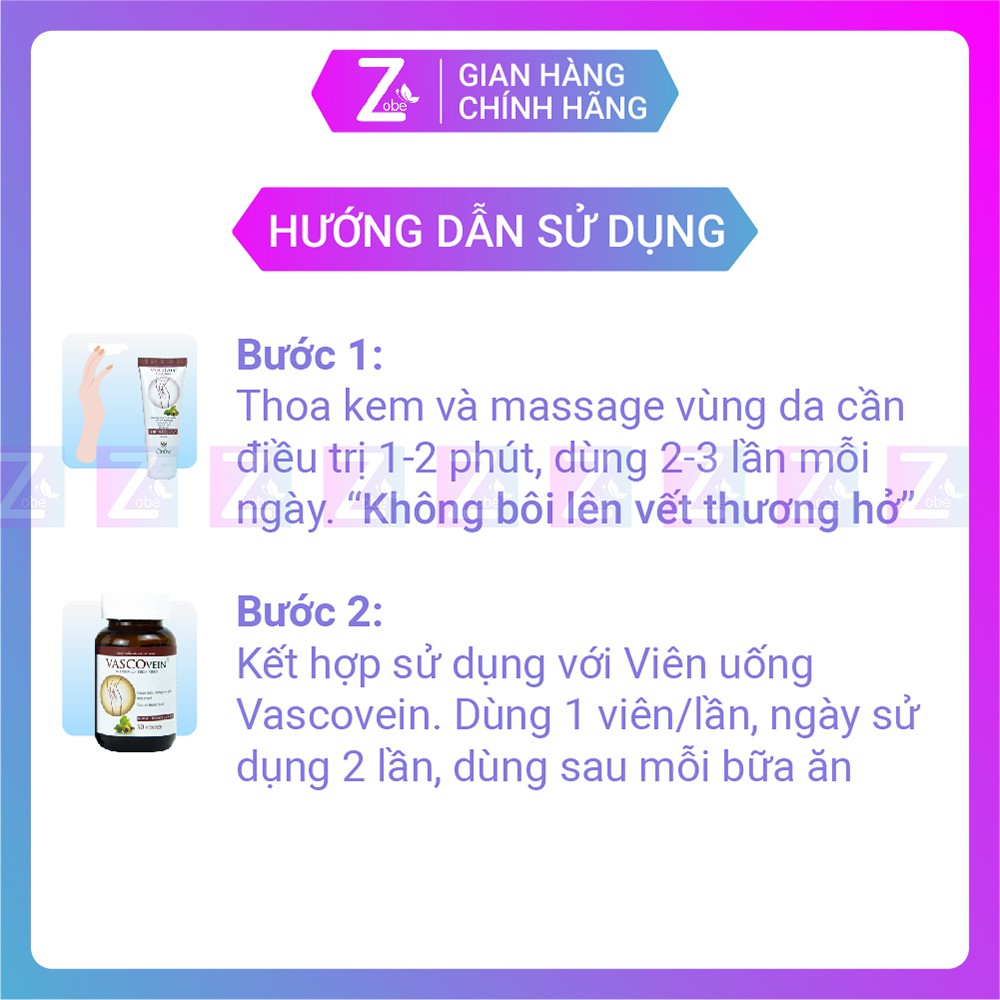 Kem thoa Giảm Sưng Đau, Tê Phù, Chuột Rút do Suy Giãn Tĩnh Mạch VASCOVEIN - Chiết xuất Hạt Dẻ ngựa nhập khẩu từ Ấn Độ