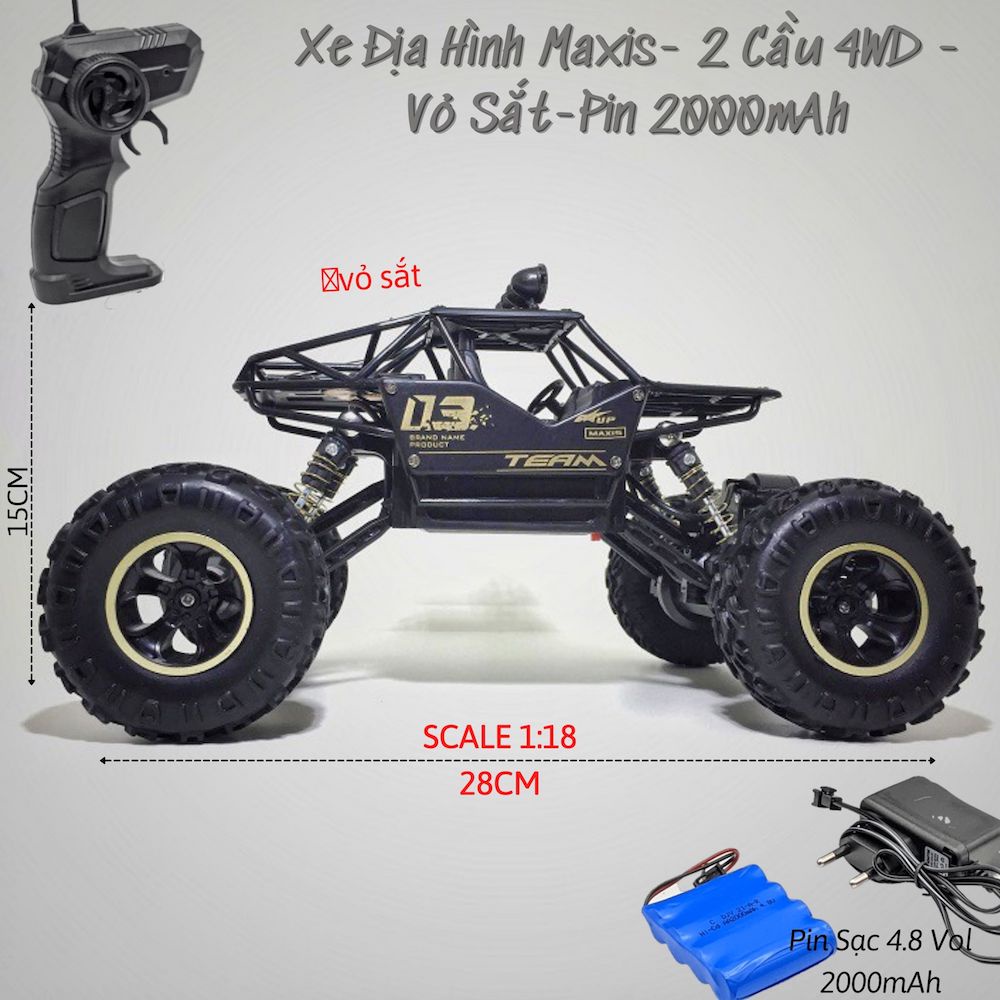 Xe điều khiển từ xa địa hình SIÊU HẦM HỐ Monster Vỏ Sắt-Pin Trâu