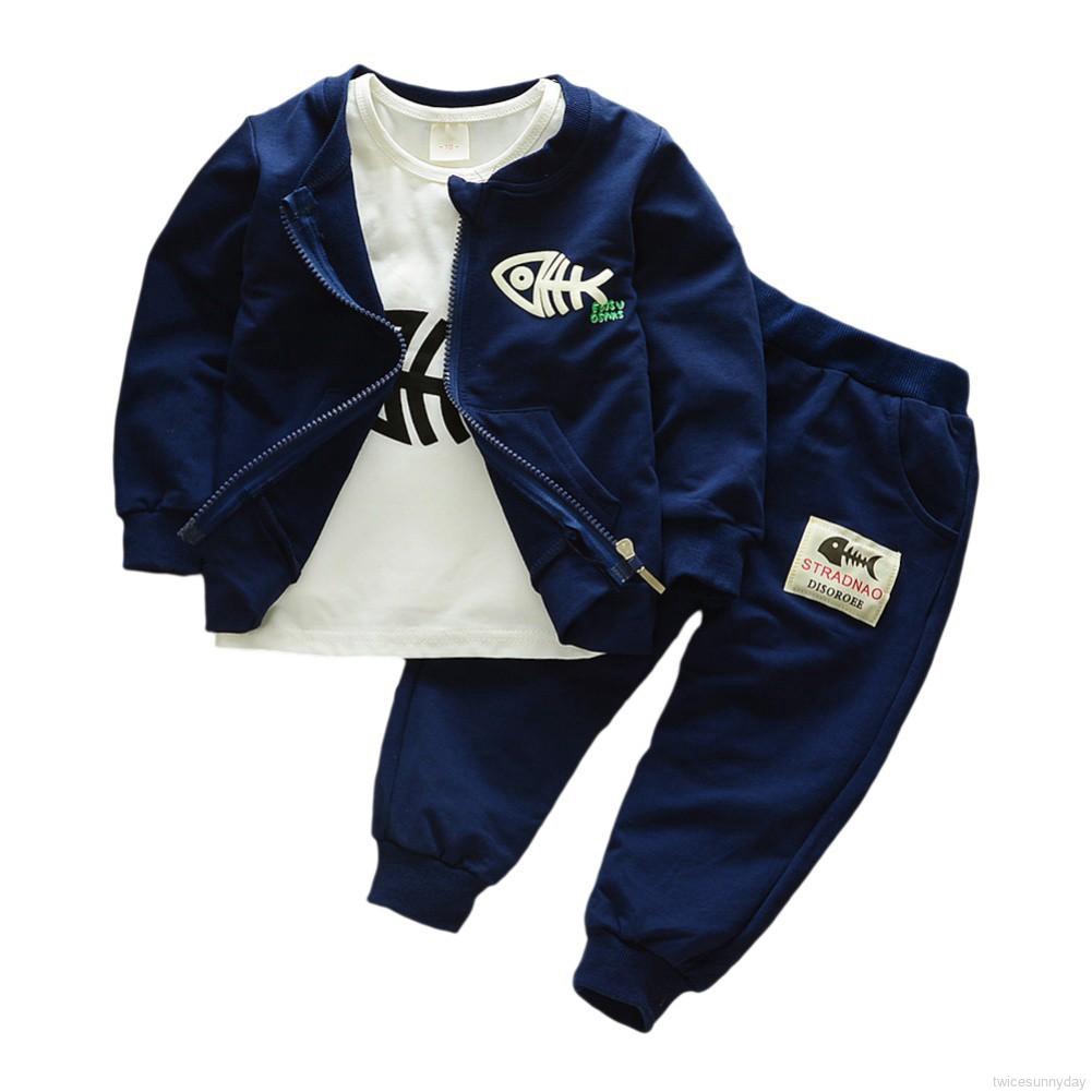 Bộ áo cotton + áo khoác + quần dài cho bé trai