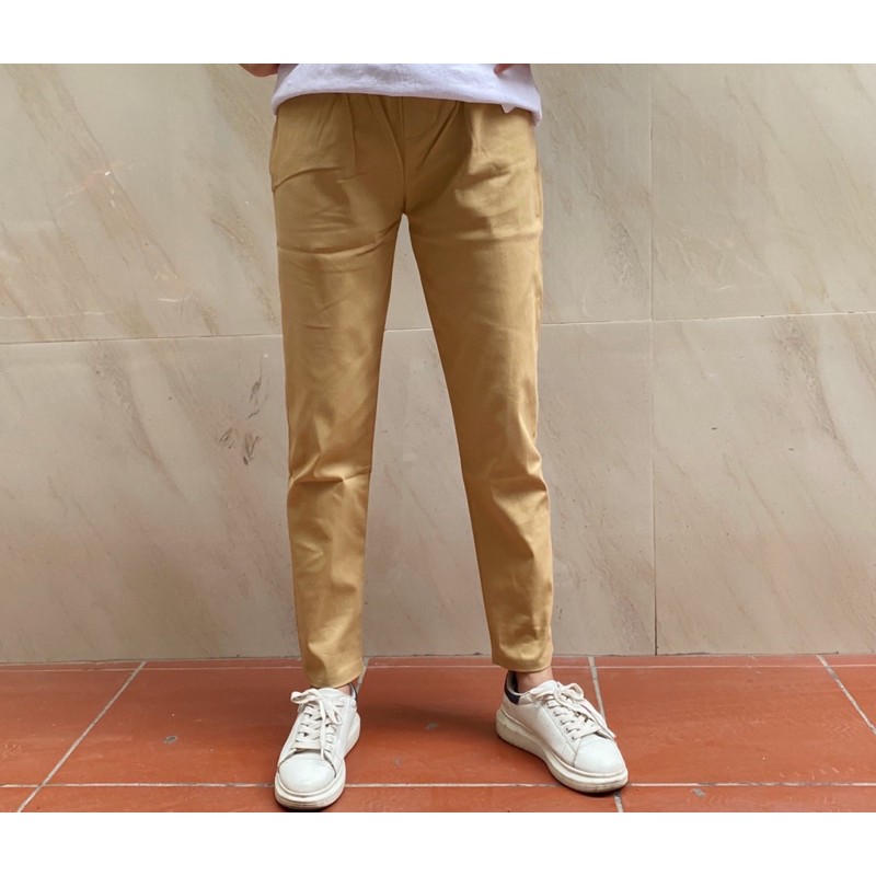 quần baggy chun basic kaki, cạp nhê