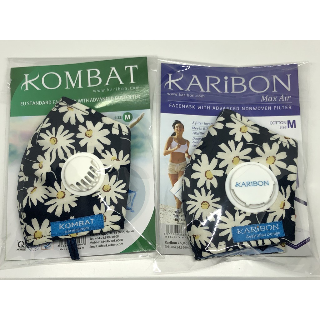 Khẩu trang vải Karibon 8 lớp cúc họa mi có van thở 1 chiều | BigBuy360 - bigbuy360.vn