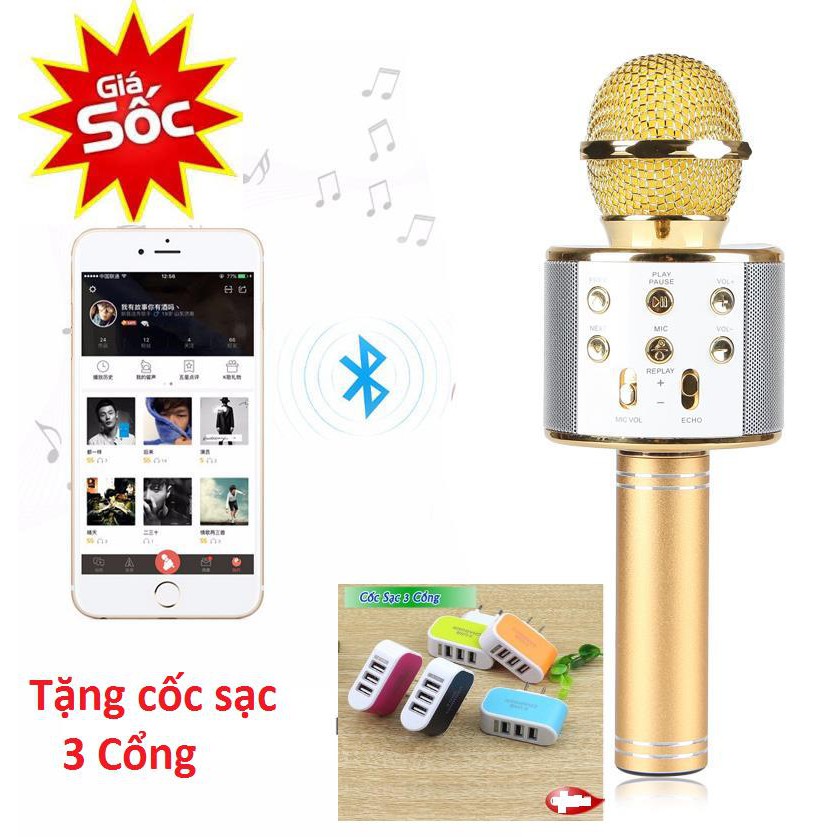 Micro Kèm Loa Kết Nối Bluetooth Tặng Cốc sạc 3 cổng