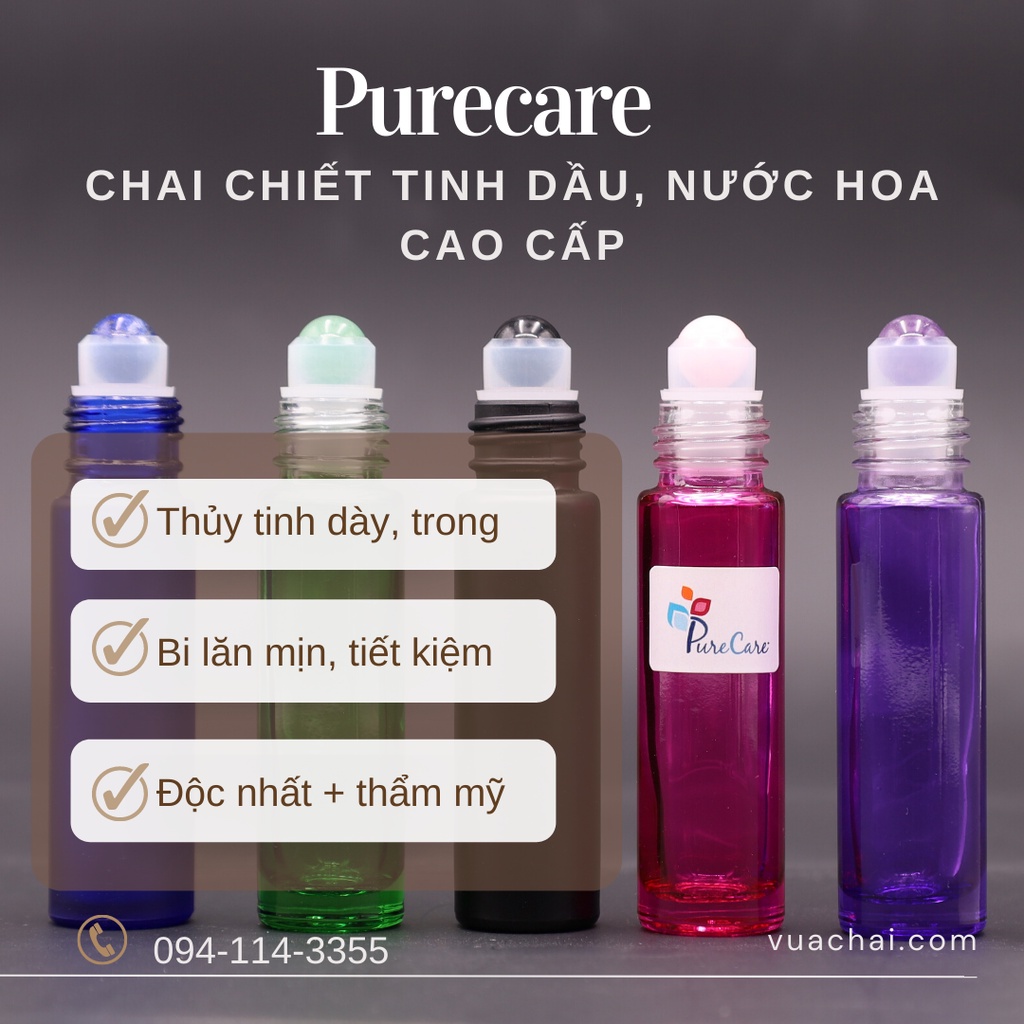 [THỦY TINH DÀY] Chai Bi lăn 10ml cao cấp nhiều màu độc đáo, Bi thép không gỉ