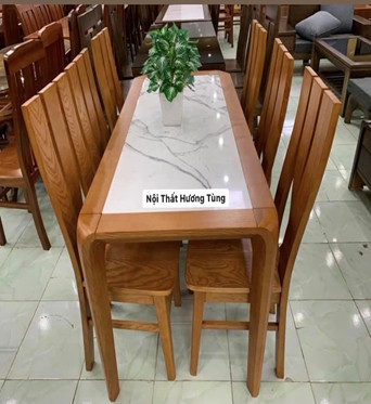 Bộ Bàn Ghế Phòng Ăn Gỗ Sồi Mỹ - Có Bọc Nệm Da/ Nỉ - Mặt Đá - Nội Thất Hương Tùng - Cam Kết Giao Đúng Sản Phẩm.