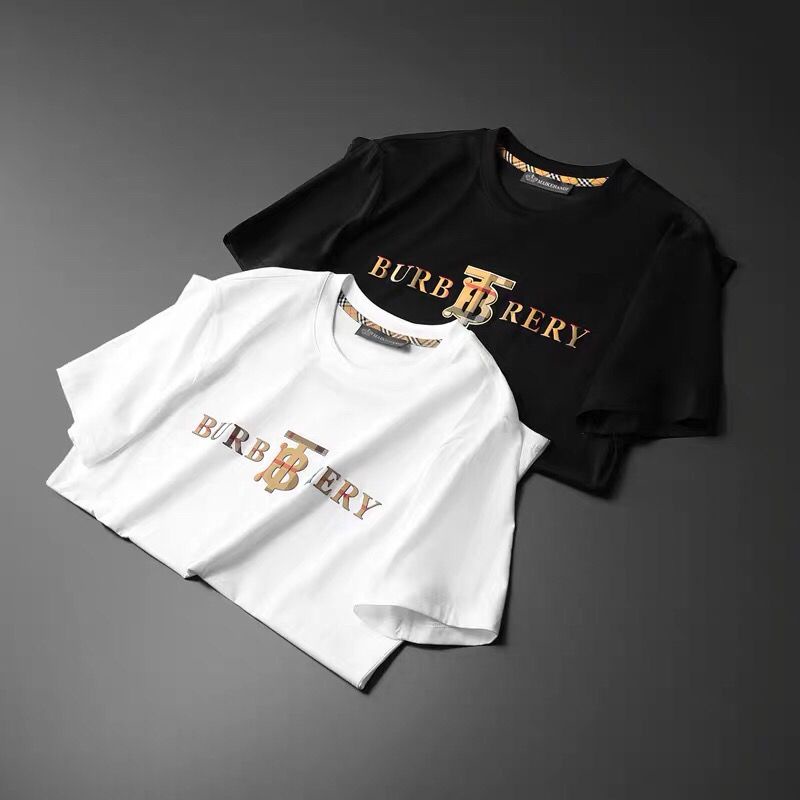 Áo Thun Cotton Tay Ngắn Cổ Tròn In Chữ Burberry Trẻ Trung Hợp Thời Trang Cho Nam
