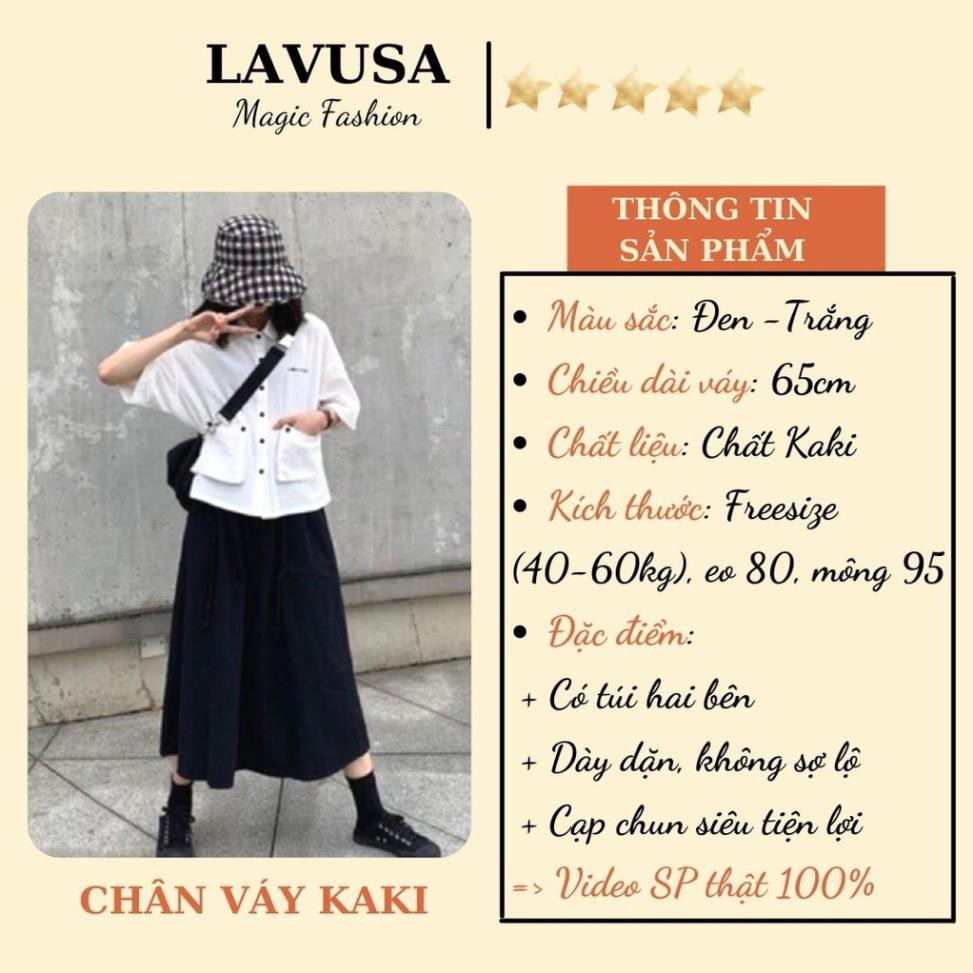 Chân Váy Kaki 🐷FREESHIP🐷 Chân Váy Dài Hai Màu Đen Trắng - Chân Váy Bồng Lưng Chun LAVUSA *