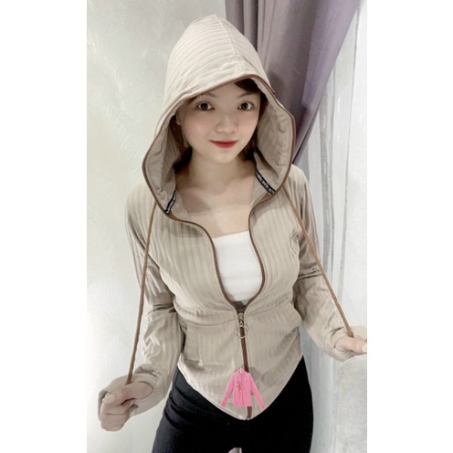 [43-53kg] Áo Khoác Thun Gân Nữ Vải Thun Gân, Mát, Nón To, 6 Túi. Áo Khoác Nữ Cao Cấp [TGTQN H185]