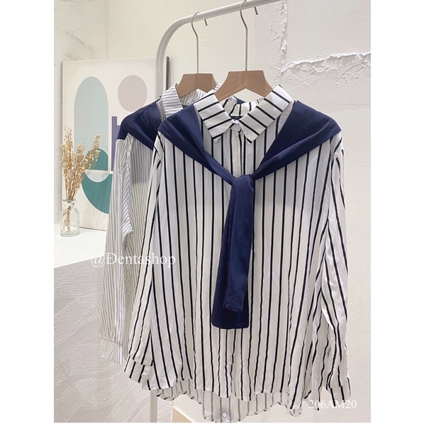 Áo sơ mi dài tay kẻ sọc, dáng áo thuỷ thủ - 206am20 - đenta shop