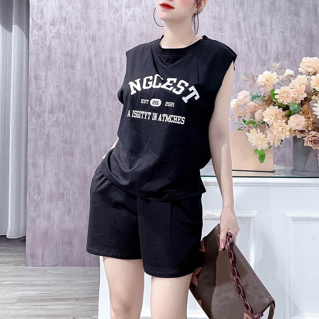 Bộ mặc nhà nữ mùa hè sát nách , đồ bộ bigsize chất cotton Gemmy House NST