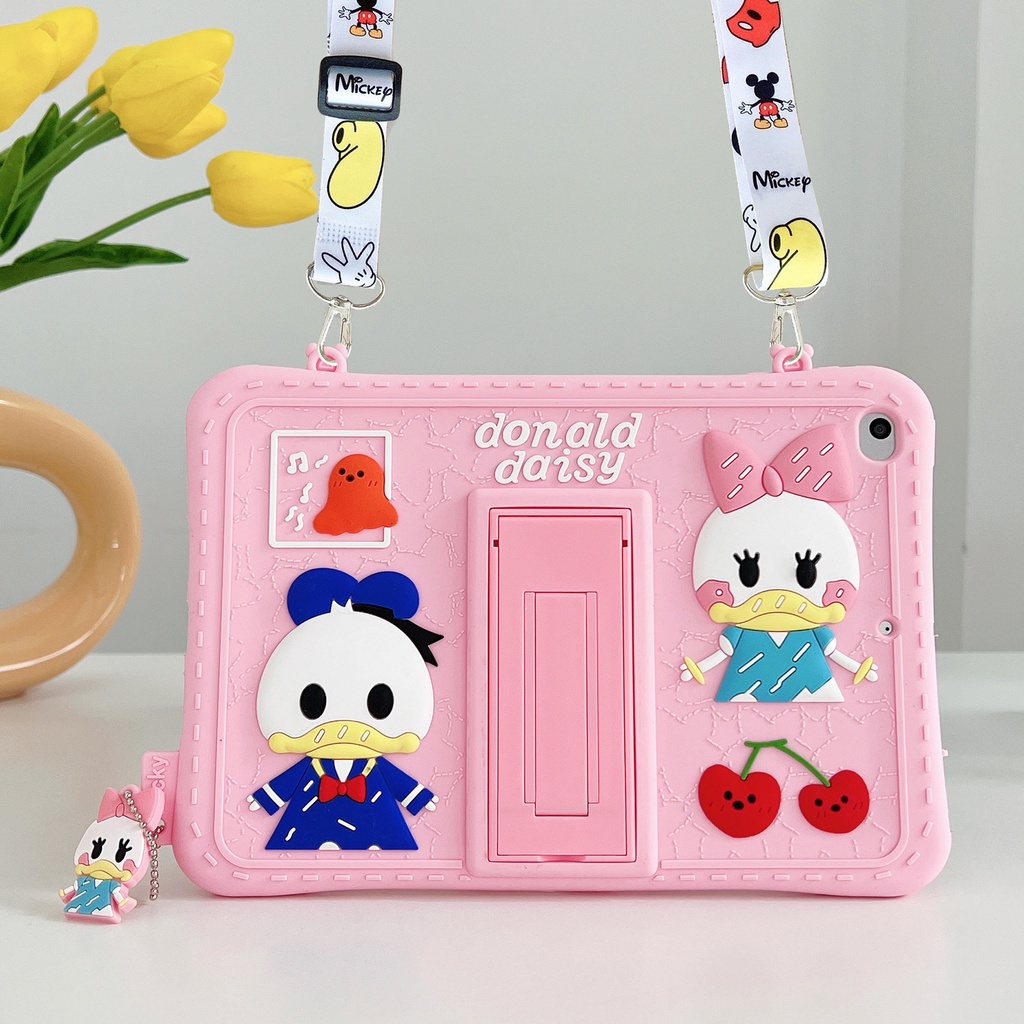 Ốp Máy Tính Bảng Silicon Hình Vịt Donald Hoạt Hình Có Dây Đeo Cho ipad 234 2019pro / 2020 / 2018 / 2017 / mini1 2 3 4 5 / air12 Plus Chống Rơi