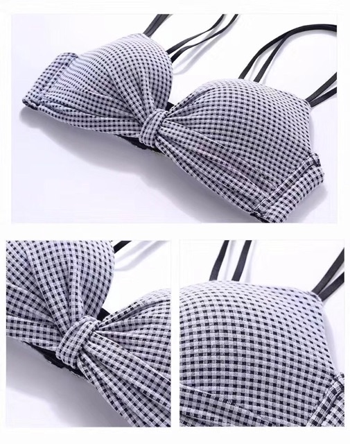Áo Lót Nơ Nhún Ngực Phối Kẻ Không Gọng Siêu Xinh 970