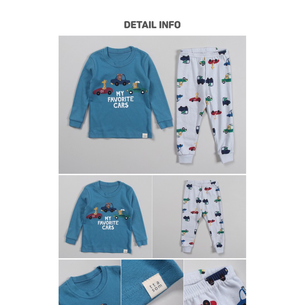 BỘ THU ĐÔNG DÀI TAY CAO CẤP TRẺ EM CỦA HÃNG TTASOM, CHẤT THUN COTTON ORGANIC,OTO XANH DƯƠNG