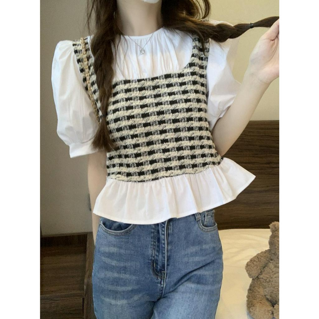 ZHELIHANGFEI Áo Sơ Mi Ngắn Tay Phong Cách Pháp Thời Trang Cho Nữ