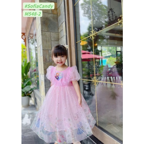 Váy công chúa elsa màu hồng cho bé gái