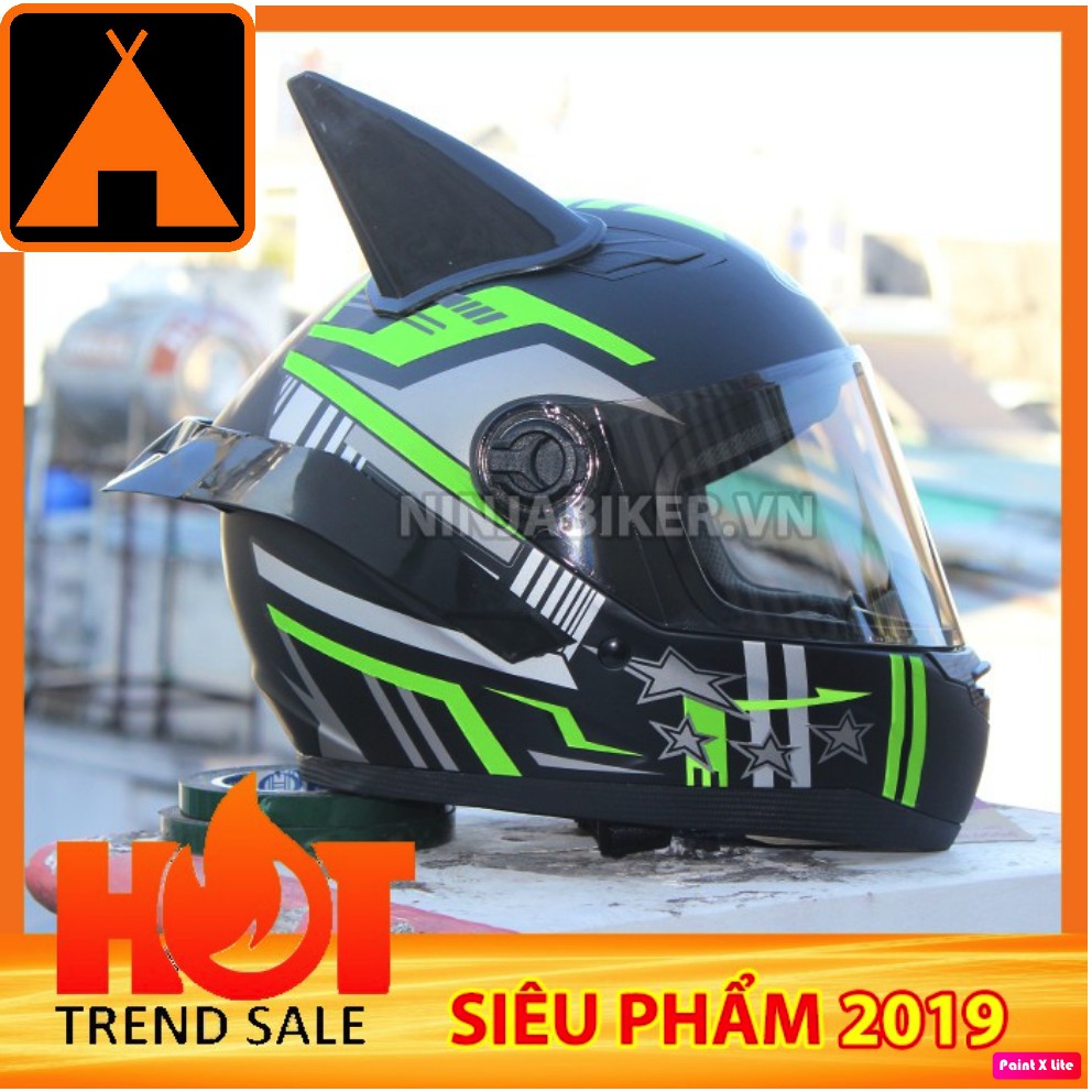 Miễn phí v/c Mũ bảo hiểm fullface ASIA MT136 tem Monster sọc dưa V17 Sừng batman và đuôi gió AGV