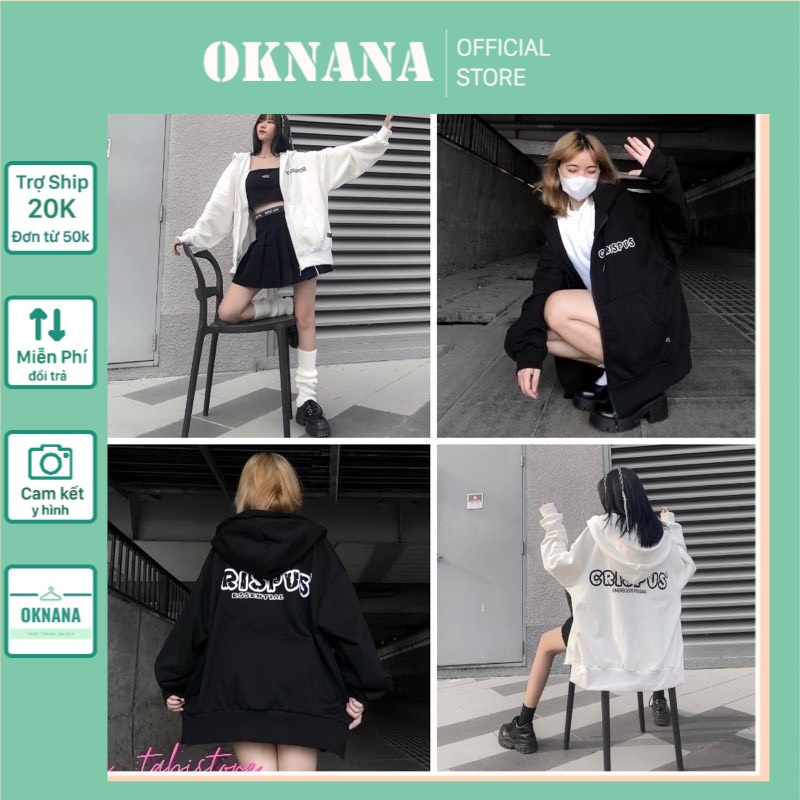 [ SIEU SALE ] Áo khoác hoodie unisex dáng rộng dưới 85kg nỉ bông cotton oknana - Áo khoác hoodie CRISPUS
