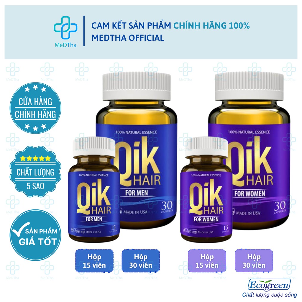 QiK HAIR (Ecogreen) - Thúc đẩy tế bào mầm tóc, giảm rụng tóc, mọc tóc chắc khỏe [Chính Hãng]