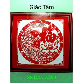 Tranh thêu CHỮ PHÚC CÁ CHÉP - 48x48cm - 88944 A490 - SONG NGƯ 2 CÁ BÔNG HOA SEN CHỮ - tranh thêu chữ thập chưa thêu