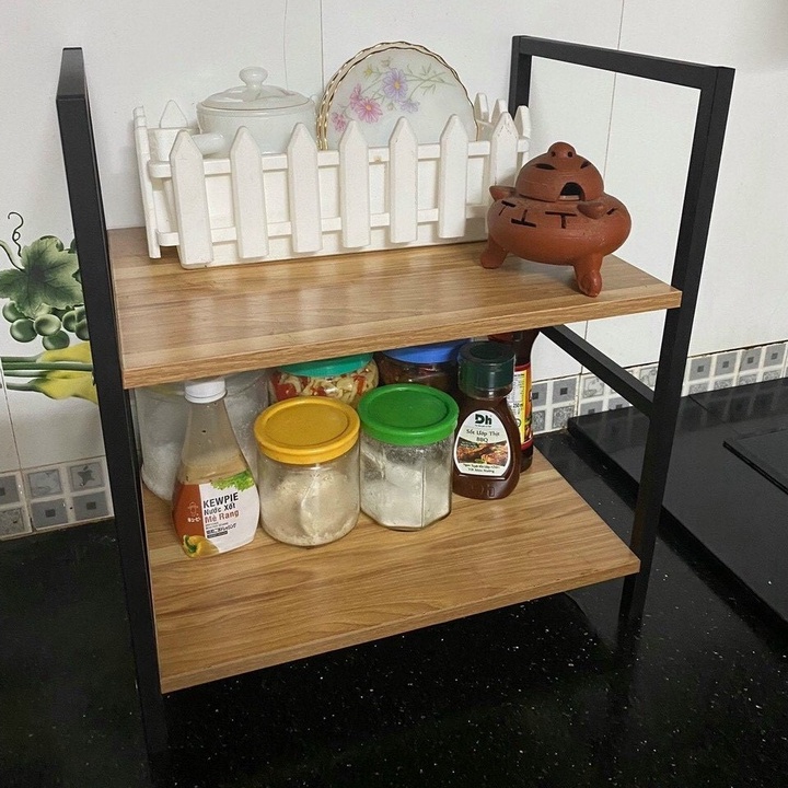 Kệ gia vị kệ lò vi sóng kệ bếp 2 tầng kệ gỗ để nhà bếp đa năng gỗ MDF hiện đại chống nước 45x44x30cm