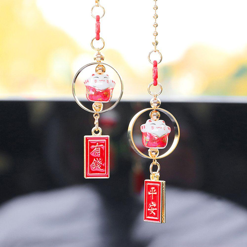 DARNELL Security Fortune Cat Car Pendant Cute Lucky Cat Lucky Cat Cat Car Hangings Decor Car Charm Interior Accessories Chinese Knot Ceramic Cat Car Rearview Mirror Girls Fortune Cat Interior
