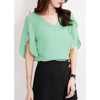 [ SINDI - CÓ HÌNH THẬT] ÁO KIỂU PHỐI TAY CÁNH TIÊN CỖ V NỮ TÍNH SINDI3097 (CHỈ BÁN ÁO)