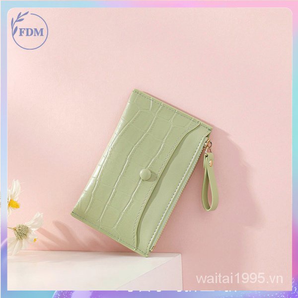 Ví ngắn đựng thẻ có khóa kéo họa tiết vân đá thời trang cho nữ