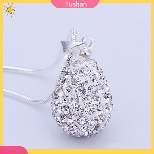 TUSH_Women's Shiny Silver Plated Rhinestone Water Tear Drop Necklace Pendant Chain
