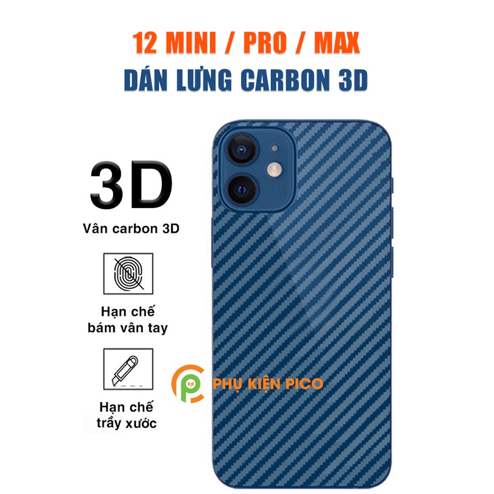 Dán lưng Iphone 12 Mini trong suốt nổi vân Carbon 3D tản nhiệt tốt chống bám vân tay cho Iphone 12 Mini