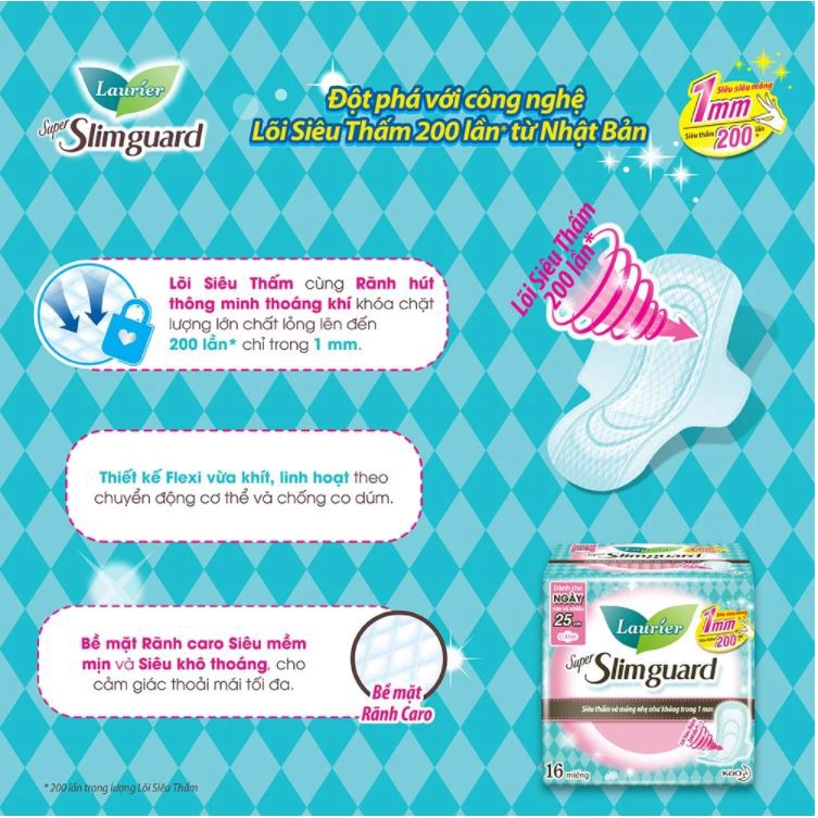 Băng Vệ Sinh Siêu Mỏng Bảo Vệ Laurier Super Slimguard 25cm [che tên sản phẩm khi giao hàng]