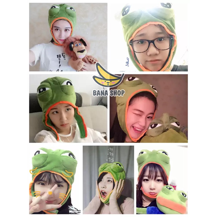 Mũ lông trùm đầu hình thú ếch xanh Pepe sad frog siêu bựa dành cho vozer voz