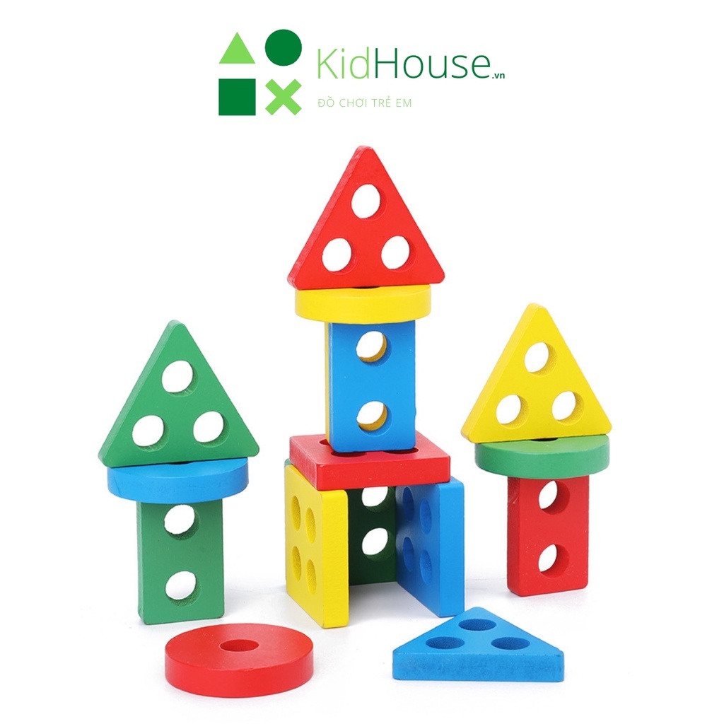 Đồ chơi gỗ thông minh cho bé montessori, bộ thả hình khối 4 trụ thương hiệu KidHouse.vn