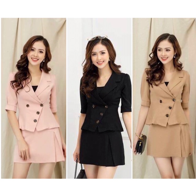 Set áo co ve vát chéo quần váy thiết kế