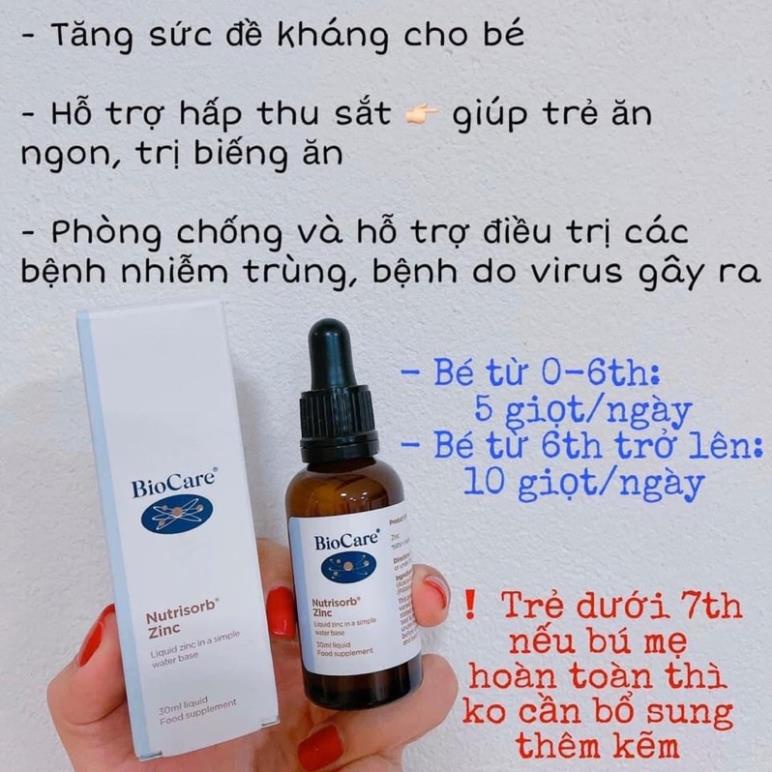 Kẽm Nước Biocare Nutrisorb ZinC (30ml), kẽm nhỏ giọt Bio care Anh (UK)