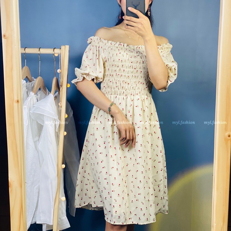 Đầm hoa nhí chun ngực myl.fashion, Váy trễ vai chun ngực vintage | BigBuy360 - bigbuy360.vn