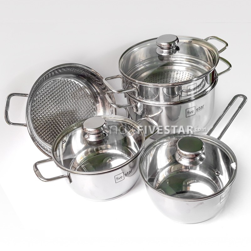 Bộ nồi Five Star 5 món 3 đáy nắp inox