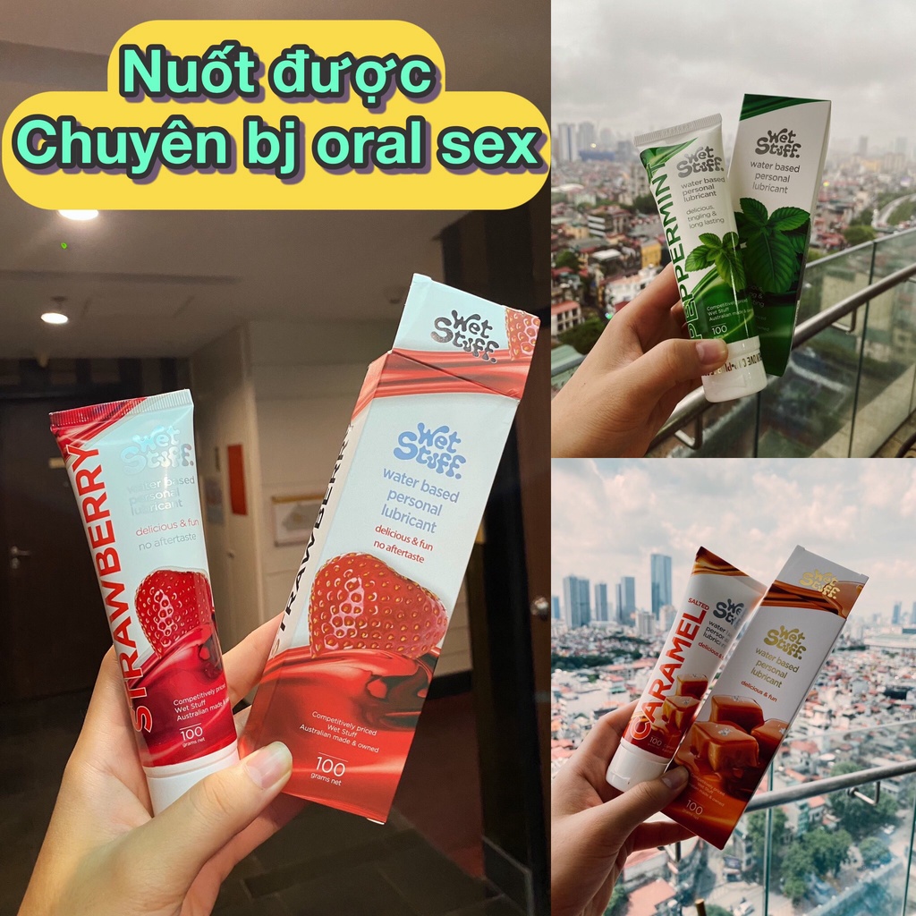Gel bôi trơn Caramel Dâu Bạc Hà Wet Stuff nuốt được tăng khoái cảm lọ 100g