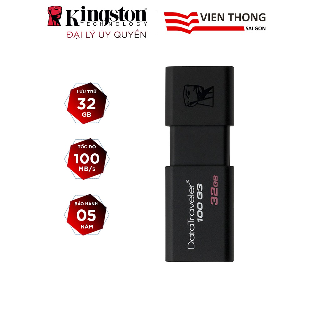 USB Kingston DT100G3 16GB / 32GB / 64GB nắp trượt tốc độ upto 100MB/s - Hãng phân phối chính thức