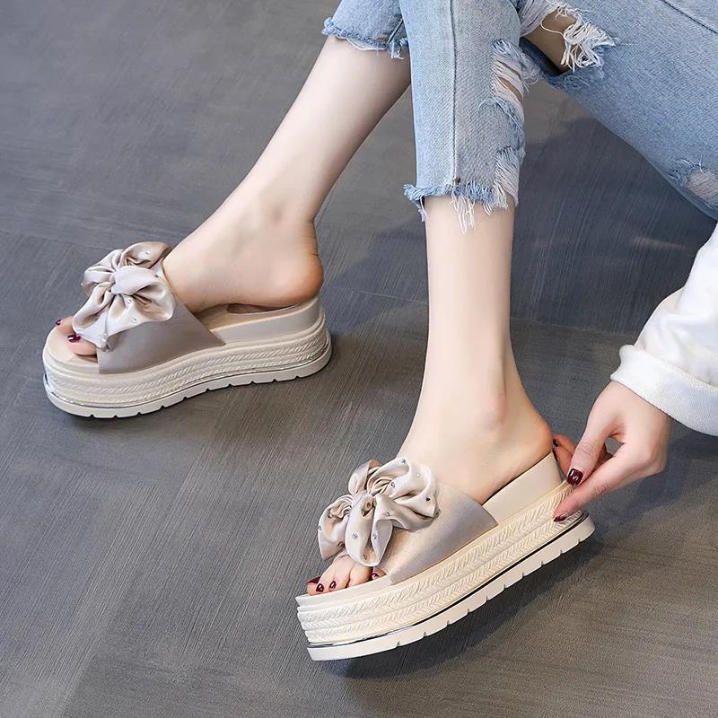 Dép Đế Xuồng Đính Nơ Thời Trang Cho Nữ