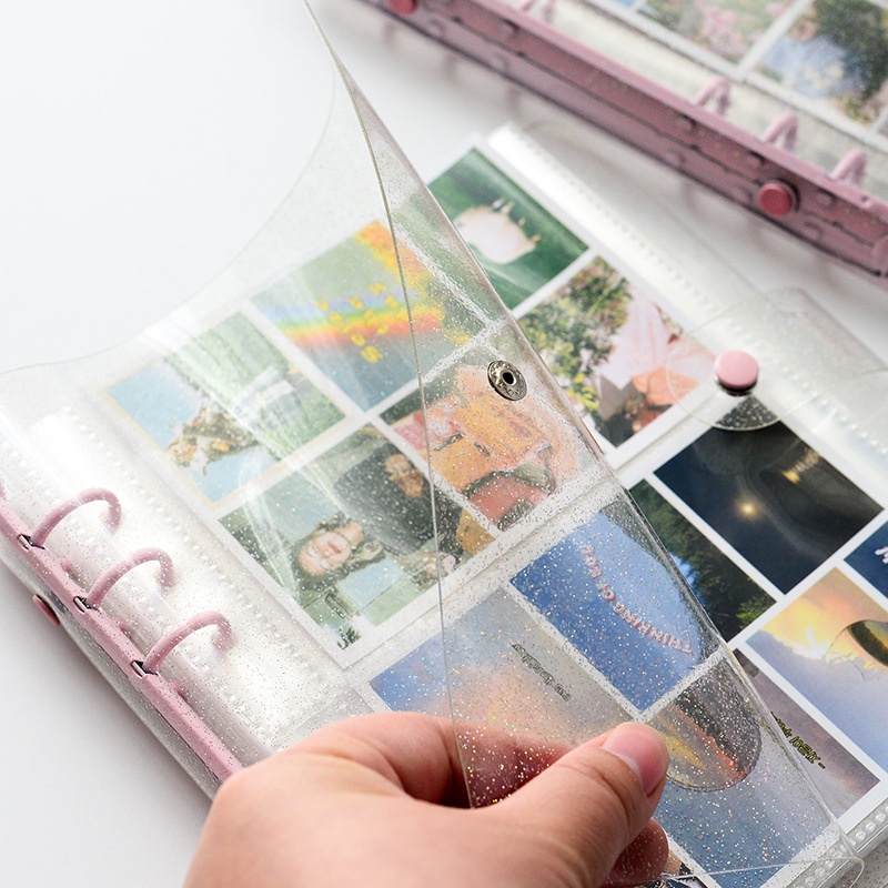 [A5 lùn- 6 còng] Sổ đựng card Binder nhũ vuông A5 lùn bìa trắng còng màu kèm sheet đựng card