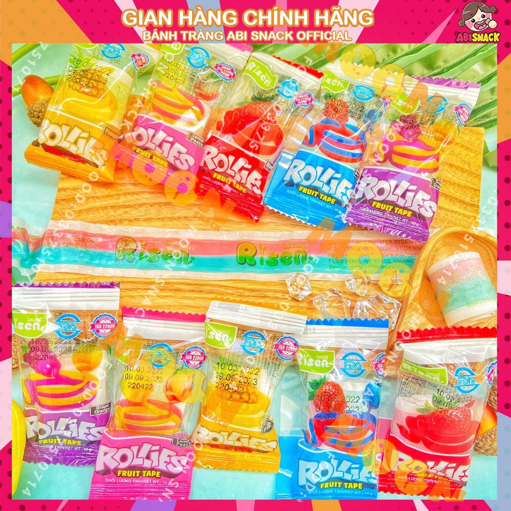 Combo 10 gói kẹo dẻo cuộn Rollies Fruit Taps Risen vị trái cây