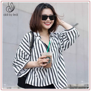 Áo sơmi, áo kiểu công sở DIDI BY LEDI dáng rộng Vải Modal  cao cấp Sọc Trắng Đen A791  Freesize